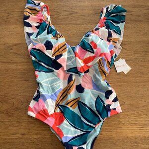 Raisins Multicolor 14W Padded Flounce Top One Piece Swimsuit E